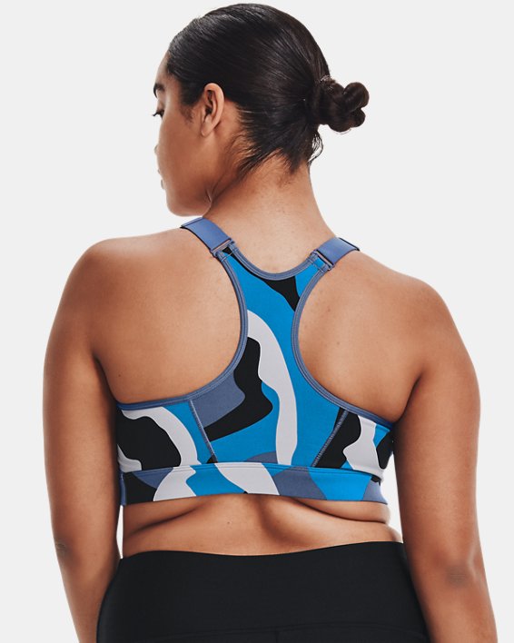Women's UA Reflect Mid Printed Sports Bra, Blue, pdpMainDesktop image number 7